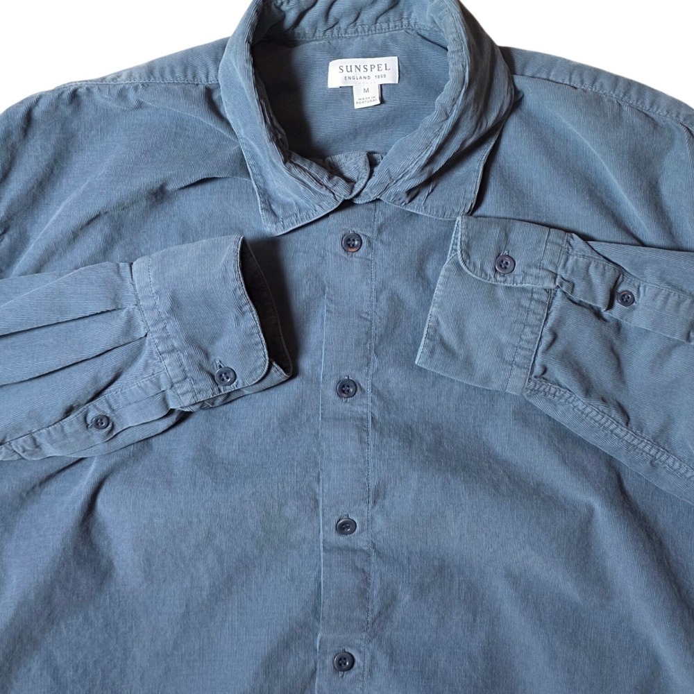 SUNSPEL Men's Size M Fine Wale Micro Corduroy Shirt Slate Blue Stretch Cotton